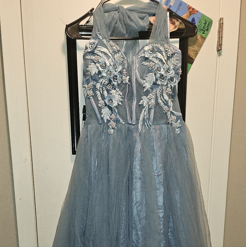 Stunning Gray Embroidered Prom Dress